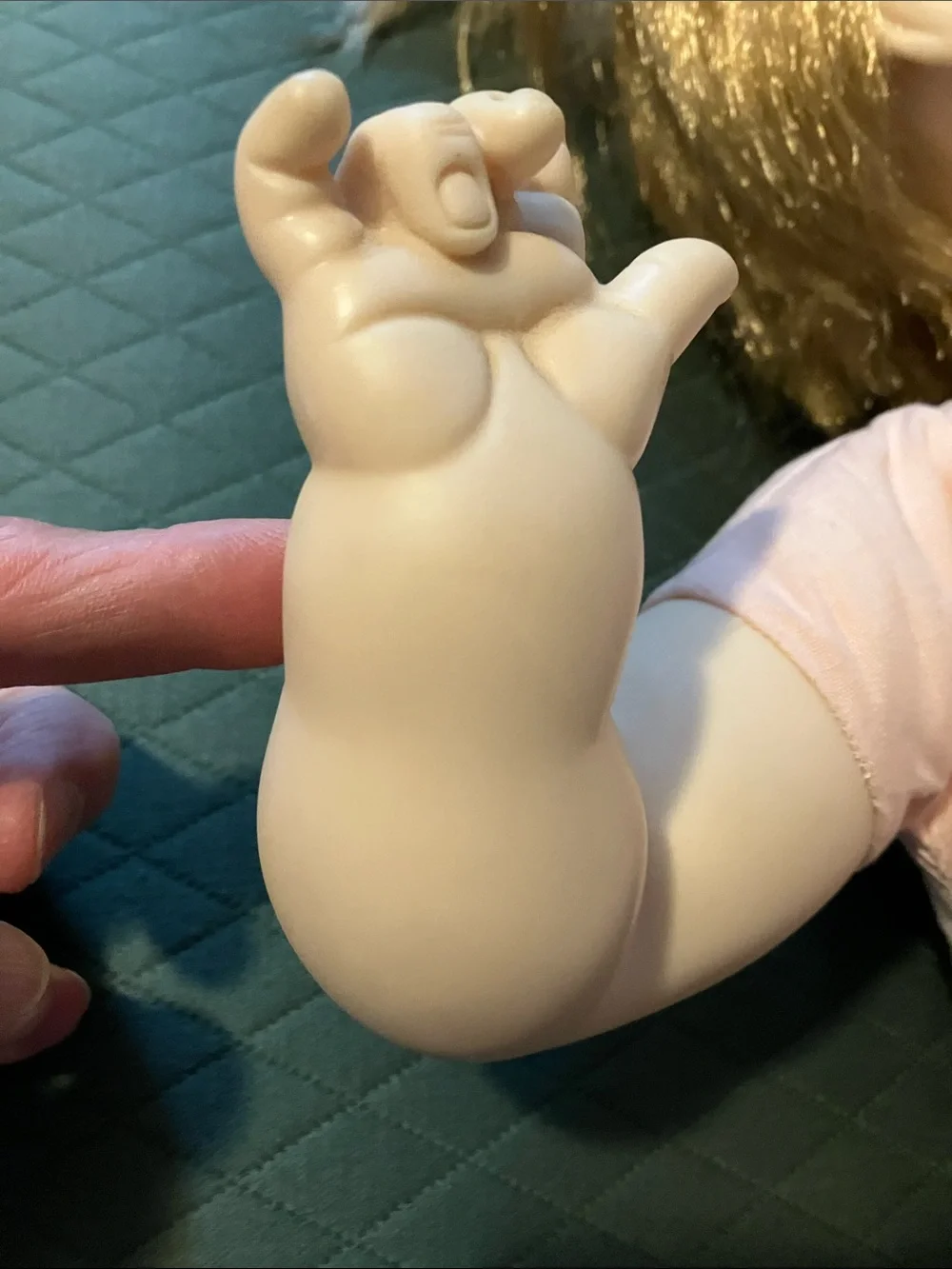 Vintage large Baby Doll in Pale Blue Dress with Bonnet 1973